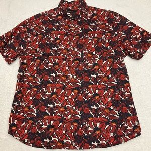 BANANA REPUBLIC Slim Fit Red Navy White Floral Short Sleeve Button Down Shirt